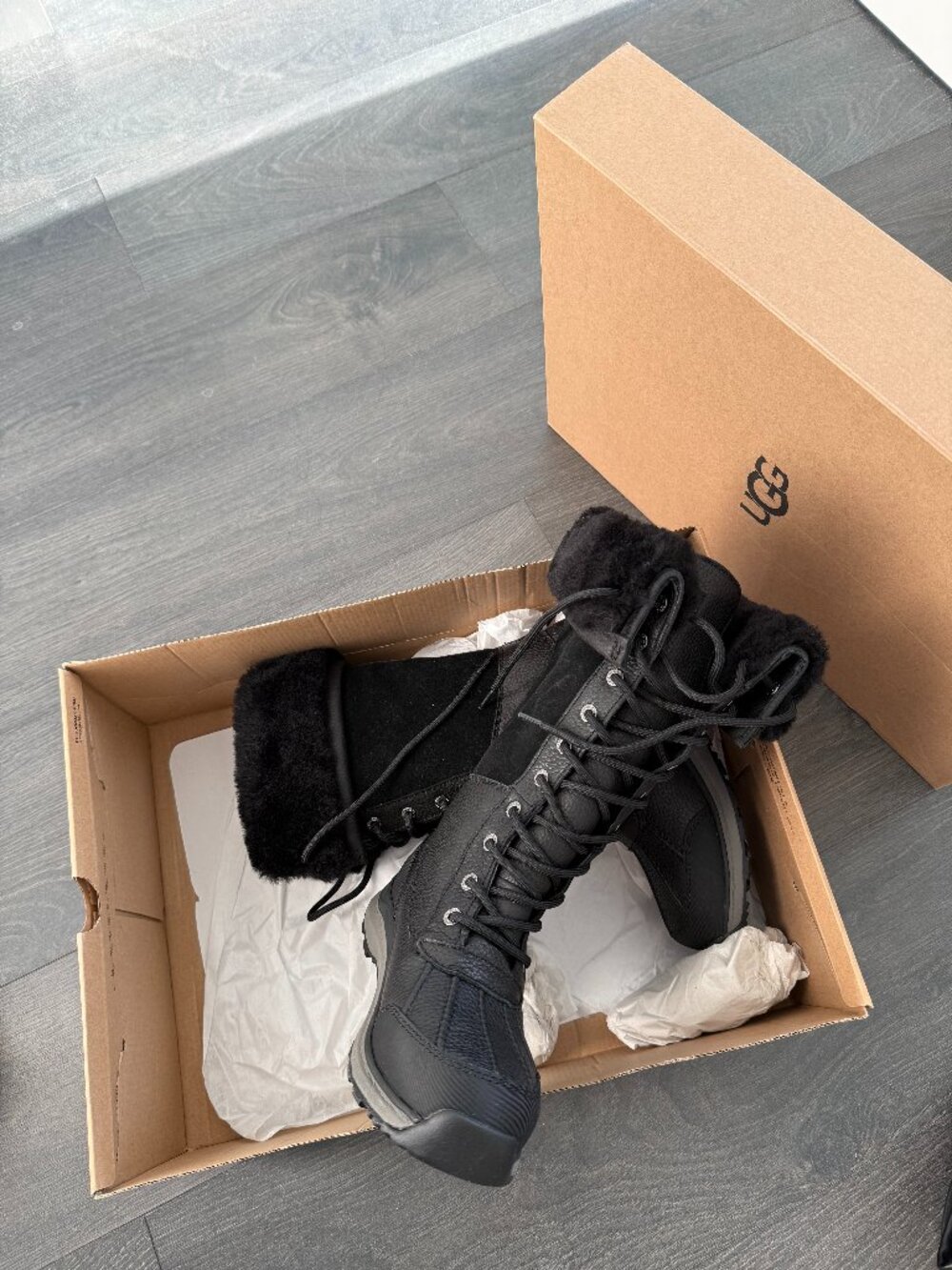 UGG Black Lace-Up Shearling-Trim Winter Boots